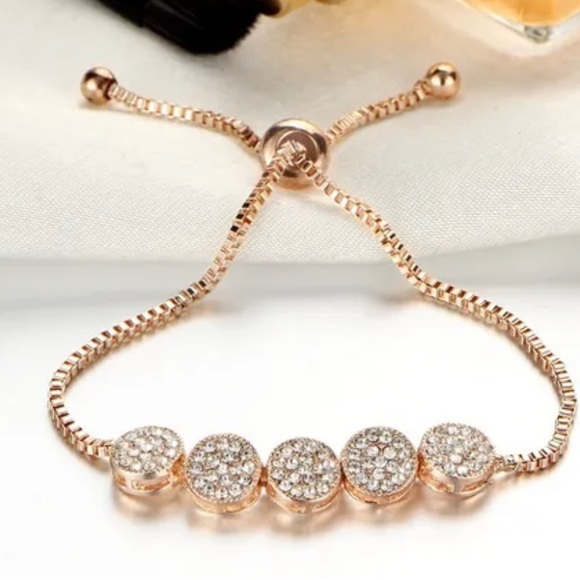 New Push Pull Rose Gold  Rhinestone Chain Crystal Sparkle Diamante Bracelet - Picture 3 of 7